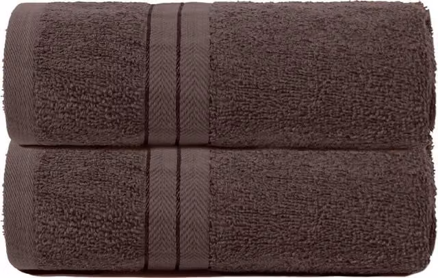 OHS 2 Pack of Fluffy 100% Cotton Bathroom Hand Towels in Brown – 1