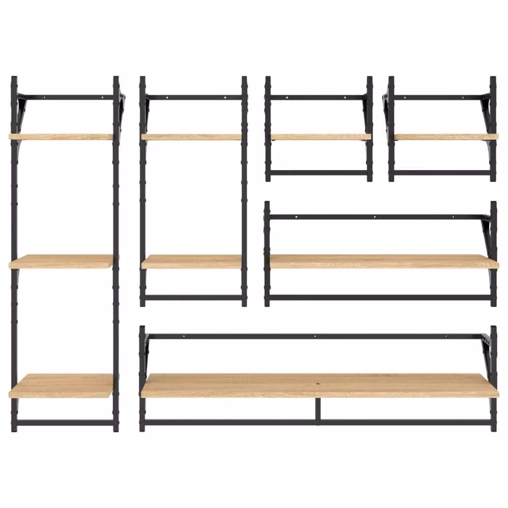 Berkfield Home 6 Piece Decorative Wall Shelf Set with Hanging Rods in Sonoma Oak Brown – 3