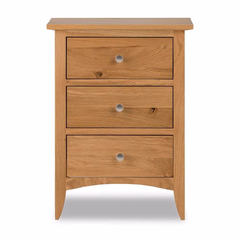 Statement Furniture Edward Hopper 3 Drawer Bedside Table in Brown Oak Wood and Metal – 2