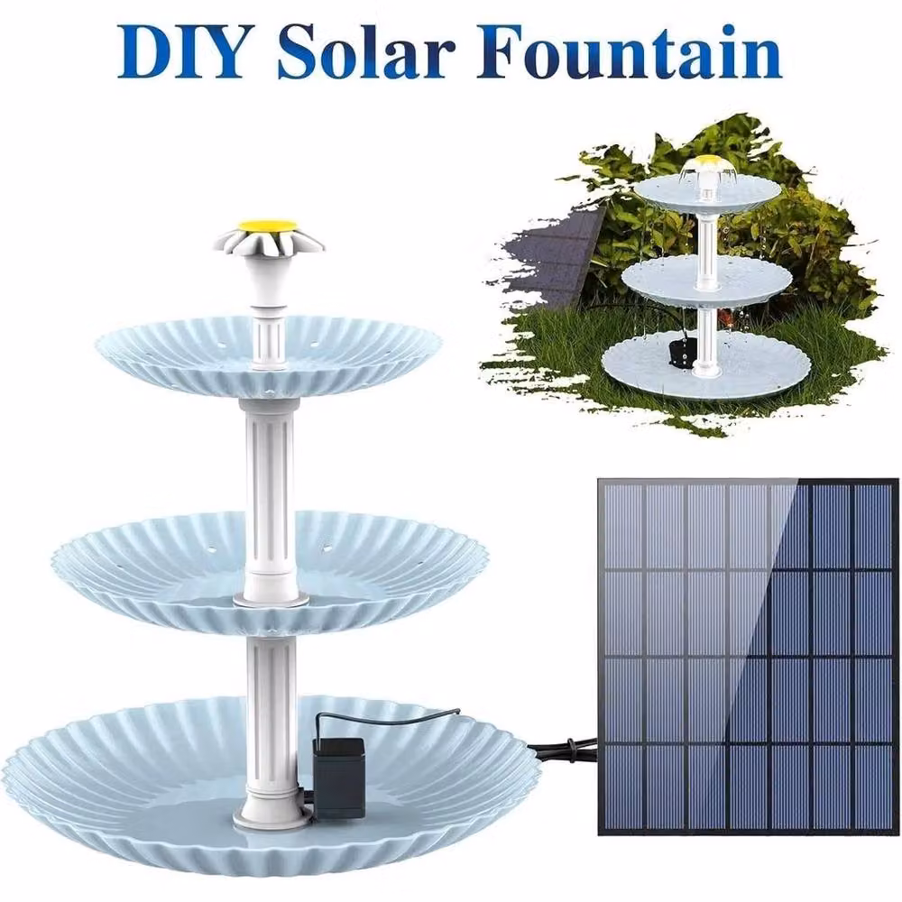 NESTLUNE Solar Powered Garden Bird Bath Fountain in Blue, W: 100 cm, D: 15 cm – 5