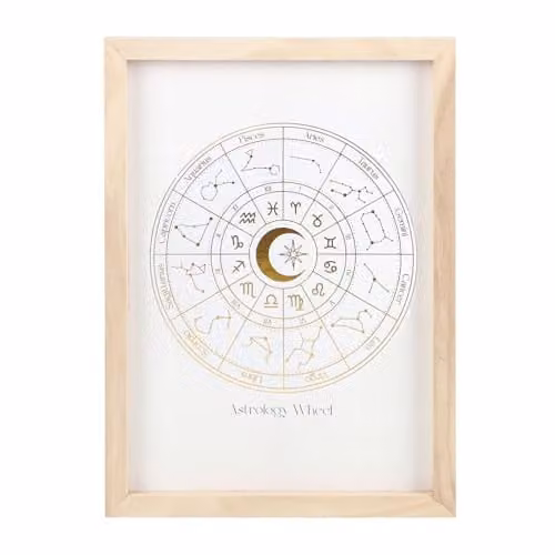 Something Different Wholesale Astrology Wheel Framed Wall Art Print in White and Gold – 1