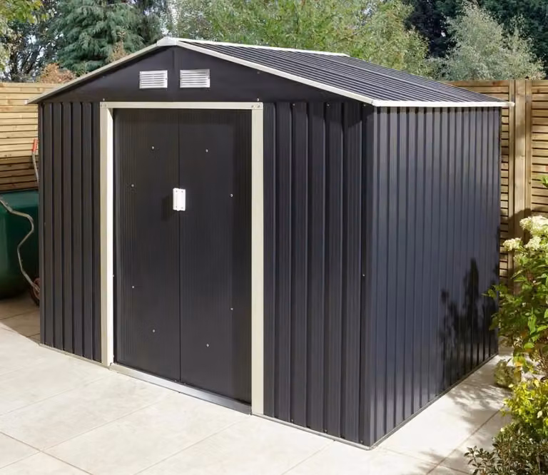 Rowlinson Trentvale Metal Apex Shed with Sliding Doors in Dark Grey, W: 243.8 cm, D: 182.9 cm, H: 203.2 cm