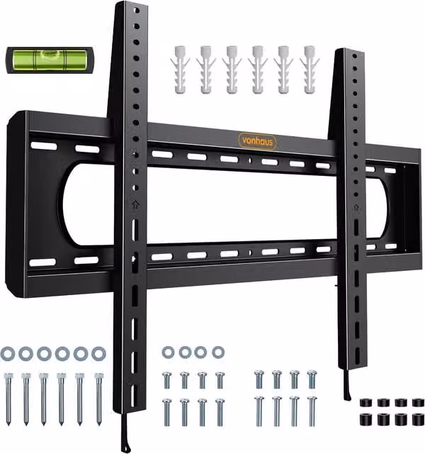 VonHaus Large Ultra Slim Flat to Wall TV Bracket with Spirit Level, Black