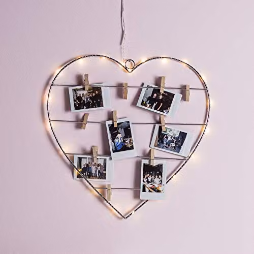 Lights4fun Micro Light Heart with Pegs, Warm White LED Hanging Wall Decoration
