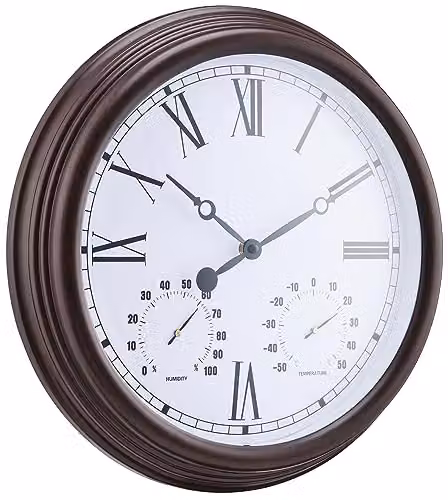 Burwells Vintage Outdoor Waterproof Garden Wall Clock with Hygrometer and Thermometer in Brown, Diameter: 38 cm – 1