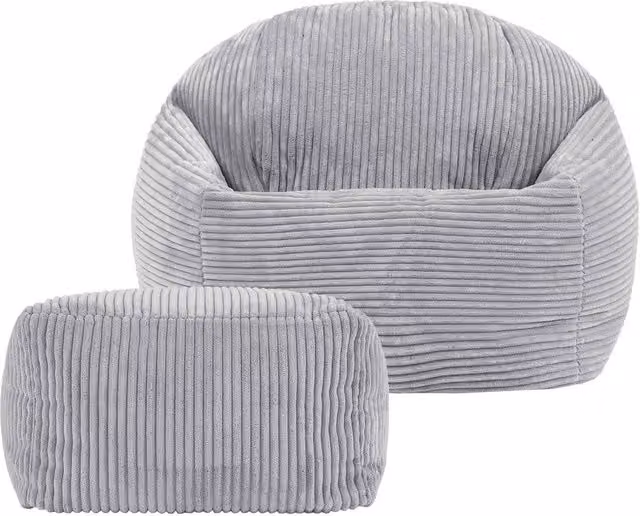 ICON Kids Corduroy Beanbag and Footstool Set in Grey