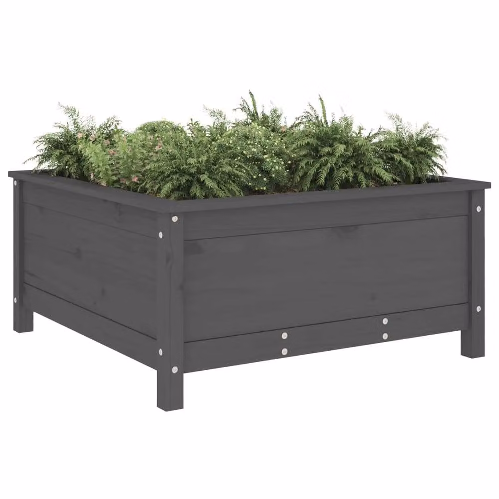 Berkfield Home Grey Solid Wood Pine Garden Planter Tub W: 82.5 cm, D: 82.5 cm, H: 39 cm – 3