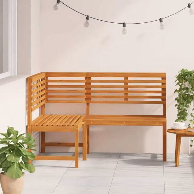 Berkfield Home Beautiful Garden Corner Bench in Brown Solid Oiled Acacia Wood, 140 cm