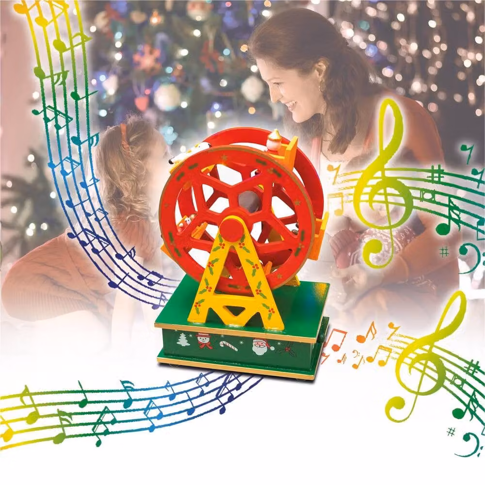 mysmartbuy Wooden Christmas Ferris Wheel Music Box in Red and Green – 5