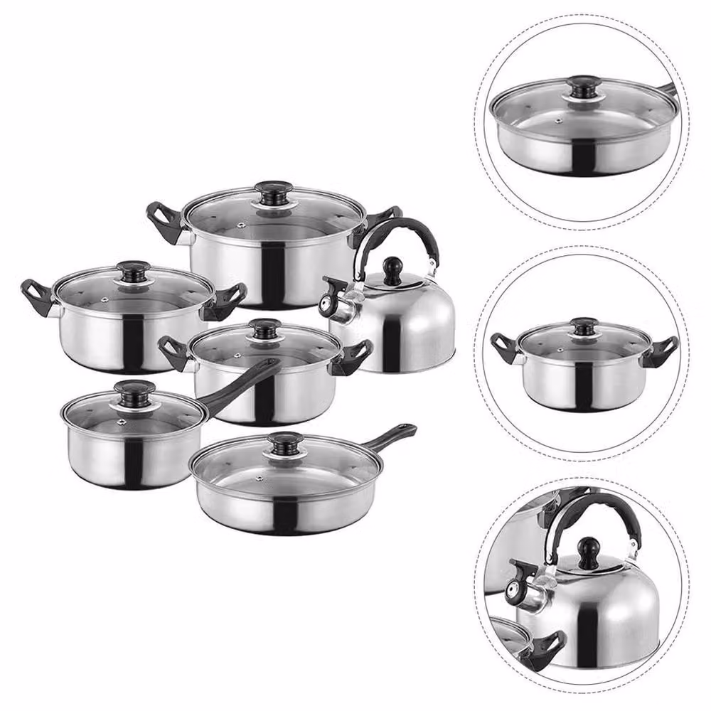 SPETLEK 12-Piece Stainless Steel Induction Pan Set with Glass Lids in Silver – 3