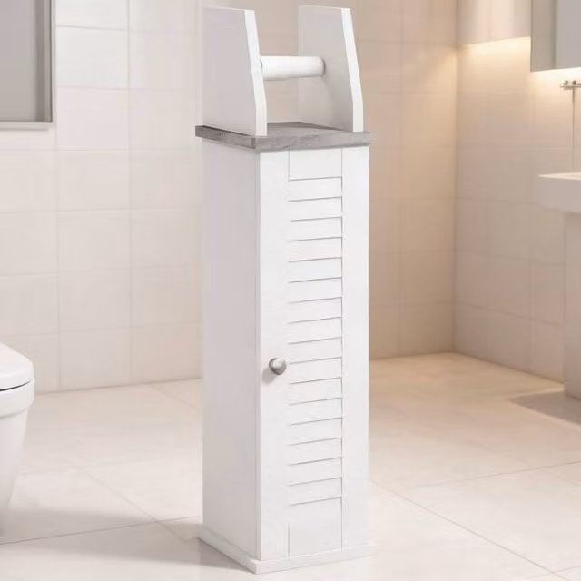 ERGOVEXA White Lacquered Corner Bathroom Floor Cabinet with Hinged Doors and Internal Shelves