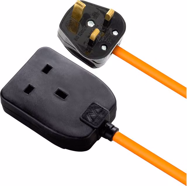 Masterplug Single Socket Extension Lead with 10m Cable in Orange and White