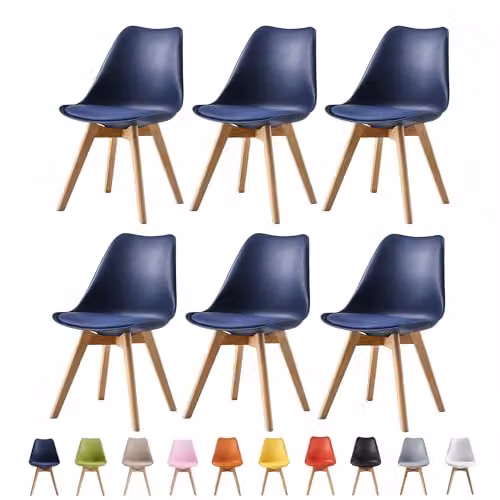 MCC Direct Set of 6 Retro Eva Dining Chairs with Wooden Legs in Blue