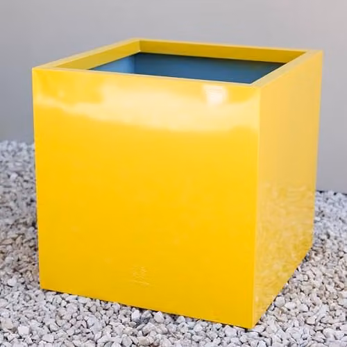 Primrose Galvanised Steel Cube Outdoor Garden Planter in Yellow W: 50 cm, D: 50 cm, H: 50 cm