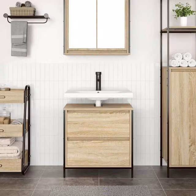 Berkfield Home Decorative Bathroom Basin Cabinet with Drawers, Sonoma Oak, Brown, W: 60 cm, D: 34.5 cm