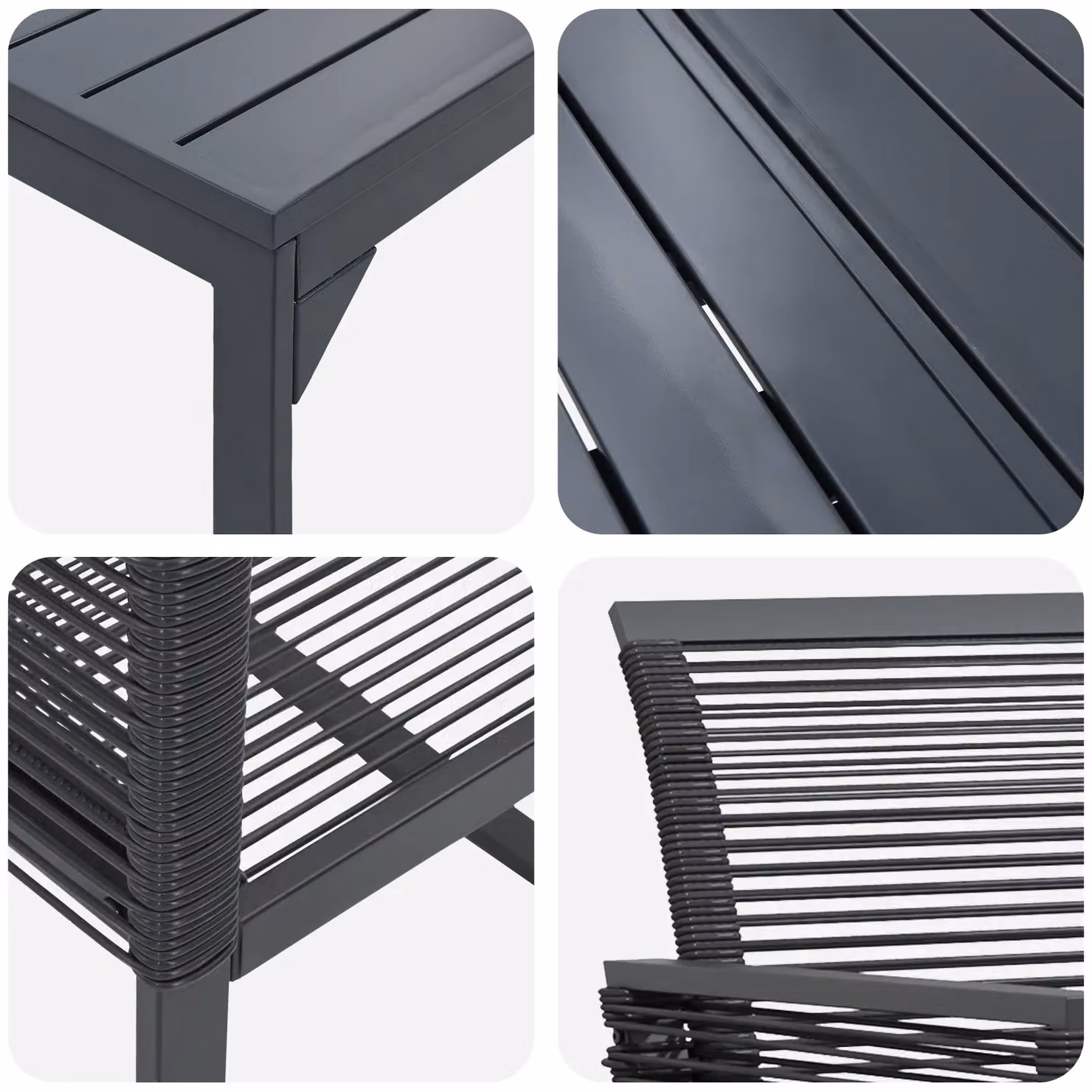 Berkfield Home 6 Piece Modern Garden Dining Set in Black Poly Rattan and Powder Coated Steel – 3