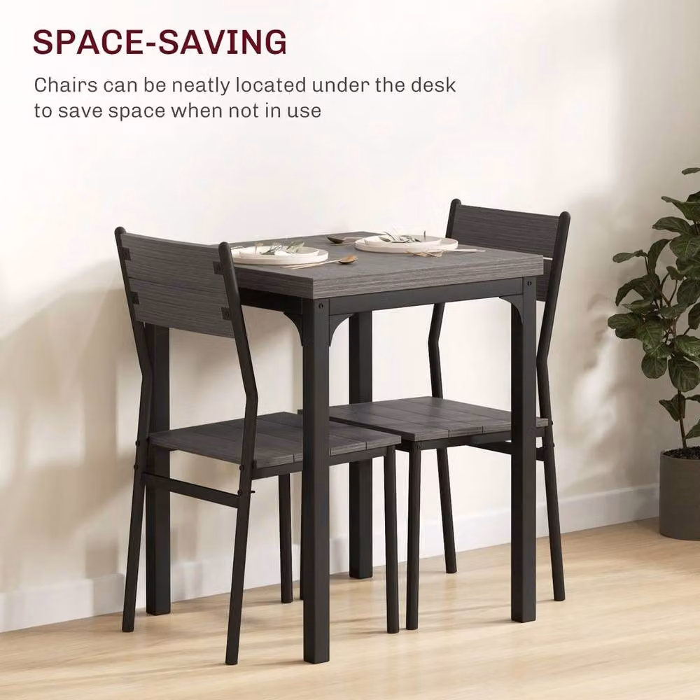 SPETLEK 3 Piece Compact Dining Set with Square Table and 2 Chairs in Grey Wood Effect and Black – 3