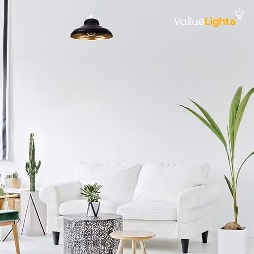 ValueLights Retro Style Metal Dome Ceiling Pendant Lamp Shade in Black and Gold, Shade Width: 28 cm – 3