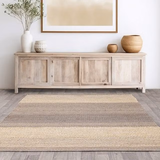 The Rug Shop UK Grey Modern Striped Jute Area Rug, W: 160 cm, D: 230 cm
