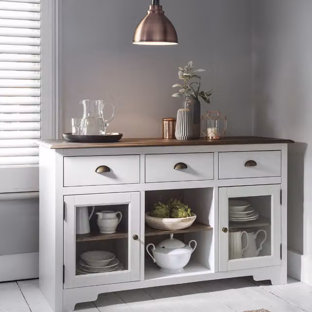 Noa and Nani Rustic Pine 3 Drawer Sideboard and Dresser Top in White and Brown