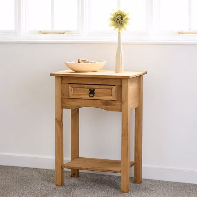 Seconique Corona Rustic Pine 1 Drawer Console Table in Brown – 1
