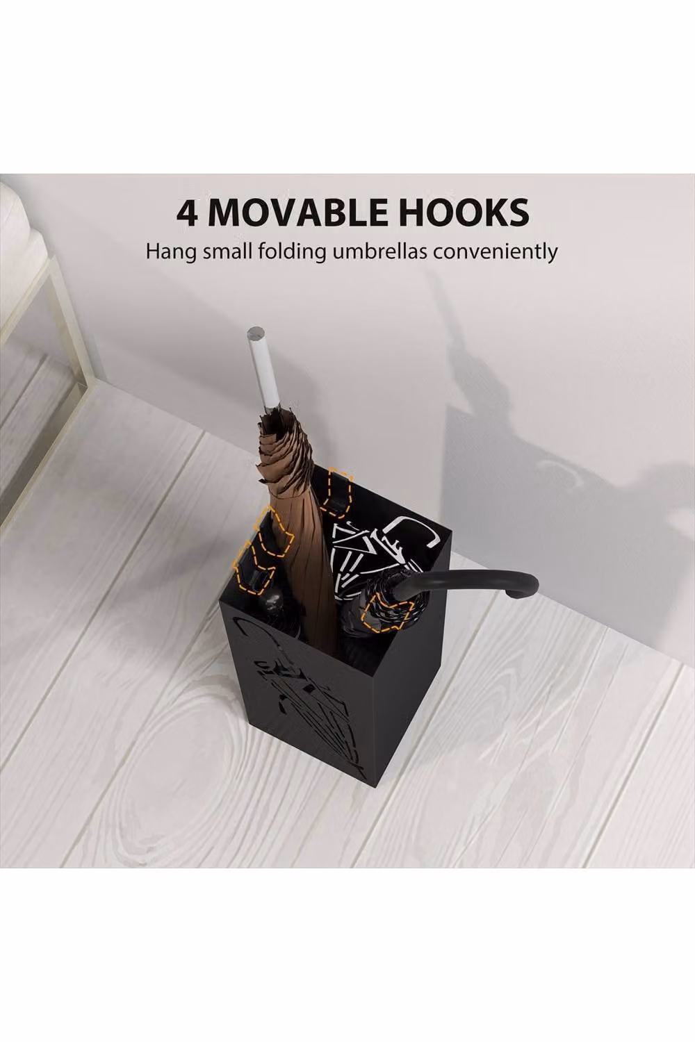 ERGOVEXA Metal Umbrella Stand with Removable Tray, Black, W/D/H: 15.5 x 15.5 x 41 cm – 2