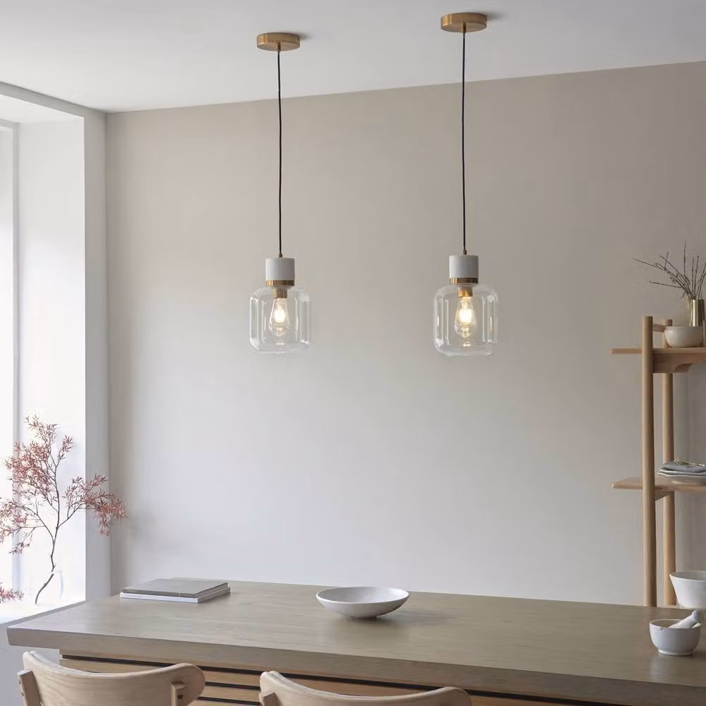 Netlighting Travi Slim Pendant Light in White and Gold Brass with Transparent Glass and E27 Socket – 2