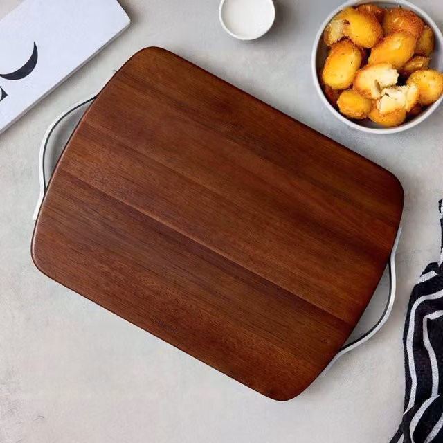 Sur La Table Rectangular Brown Wood Butchers Block with Handle