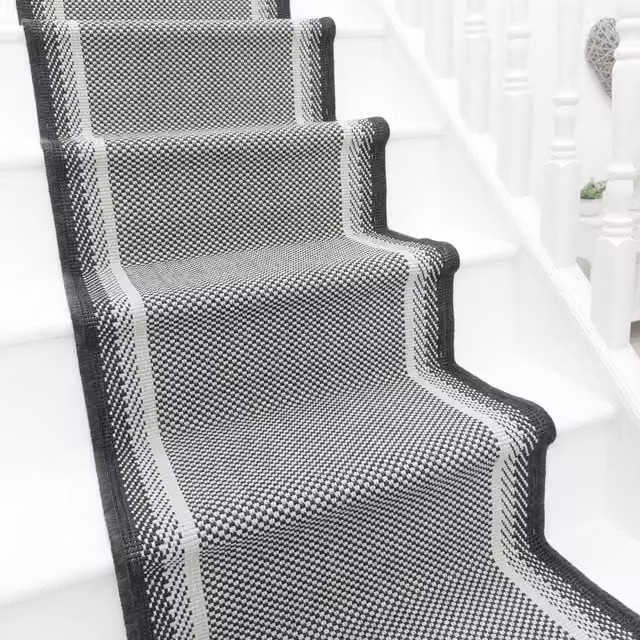 runrug Geo Reversible Durable Stair Runner Carpet, Black, W: 60 cm, L: 450 cm