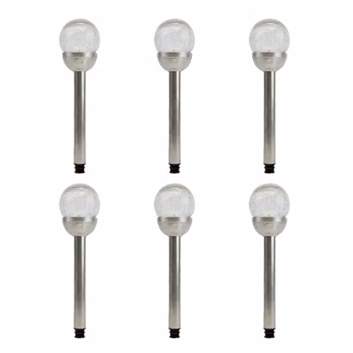 Gardenwize Pack of 6 Solar Powered LED Crackle Glass Ball Stake Lights with 6 Colour Changing Options and Dusk Sensor, Multicolour, 8 cm Ball Diameter – 1