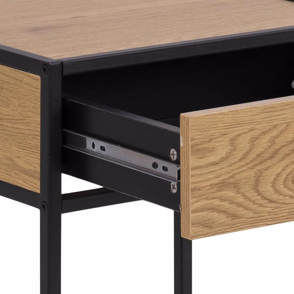 Wyld Haus El Paso Bedside Table with 1 Drawer, Wild Oak Top and Black Steel Base, Natural/Black/Brown, W/D/H: 35 x 35 x 63 cm – 4