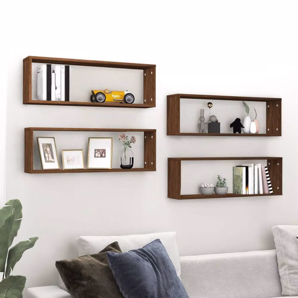 Berkfield Home Wall Mounted Cube Shelves, 4 Piece Set, Brown Oak, W: 80 cm, D: 26.5 cm, H: 15 cm – 2