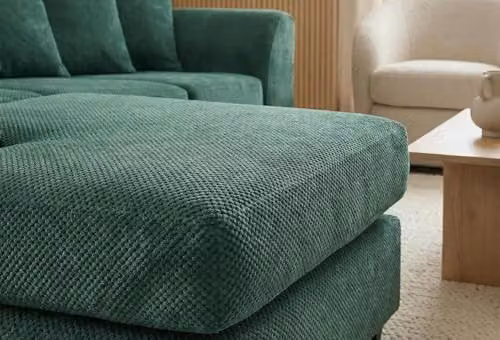 Abakus Direct Jumbo Grid Left Hand Corner Sofa in Green with Scatter Cushions – 7