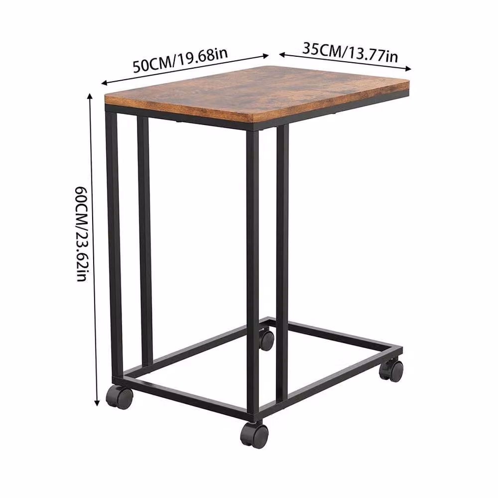 VOGREX Industrial Adjustable Height Side Table with Castors in Brown and Black – 2