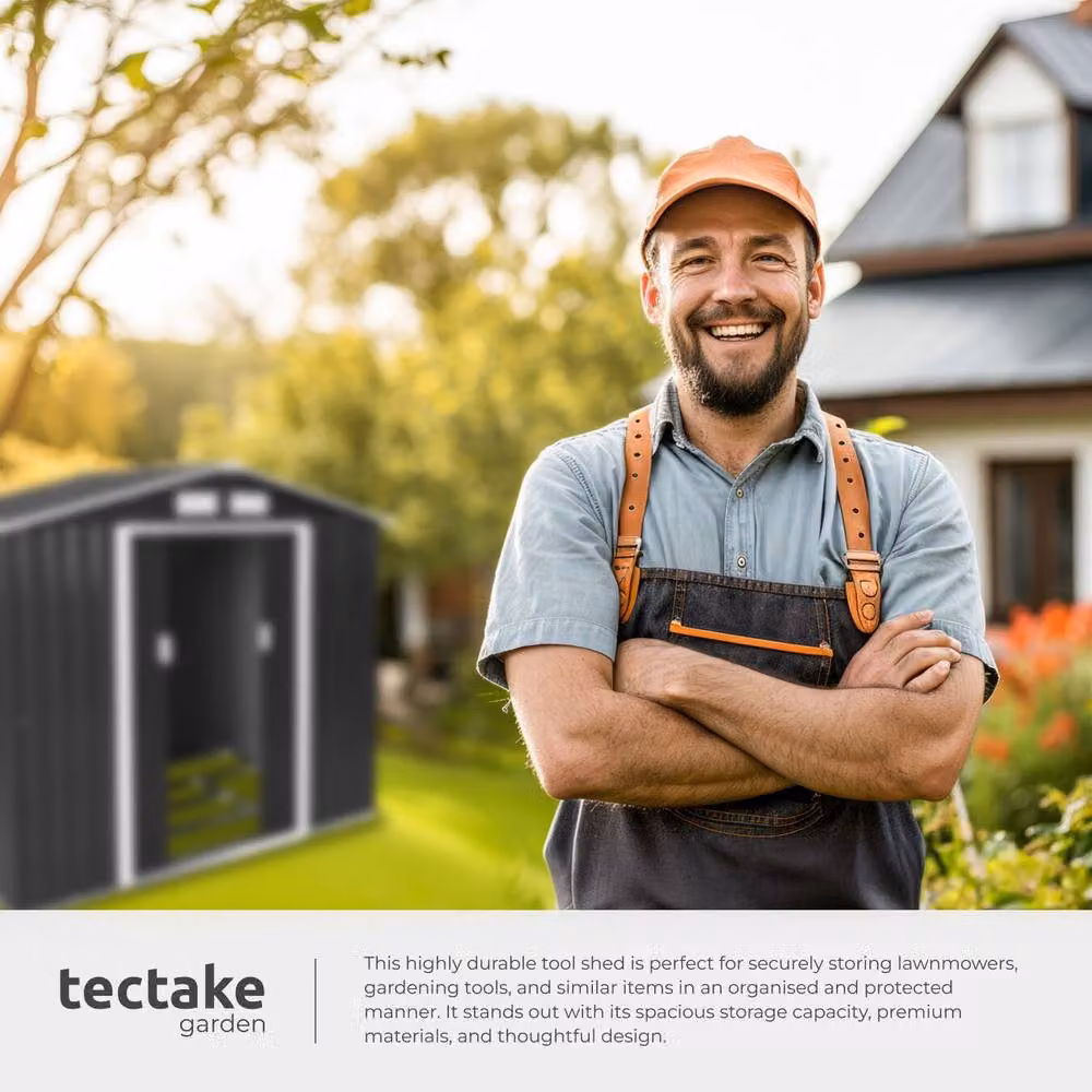 tectake Steel Gable Roof Shed with Sliding Doors in Anthracite, W/D/H: 214 x 130 x 185 cm – 7