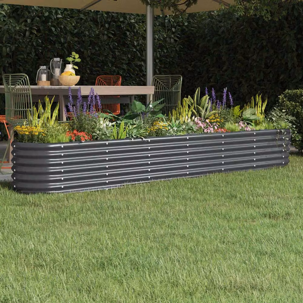 Berkfield Home Garden Powder-coated Steel Raised Bed in Anthracite Grey, W/D/H: 260 x 40 x 36 cm – 2