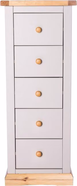 Cabinet Bits Bomporto 5 Drawer Narrow Chest of Drawers in Grey with Gold Wood Knobs