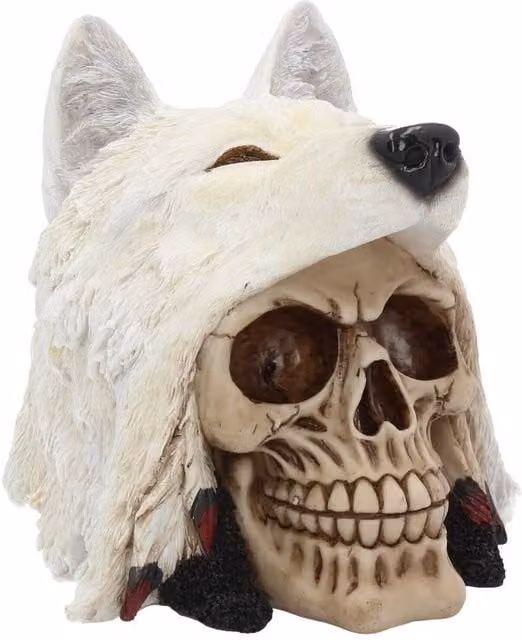 Nemesis Now Night Wolf Skull Tabletop Decoration in White and Yellow, Height: 15.6 cm