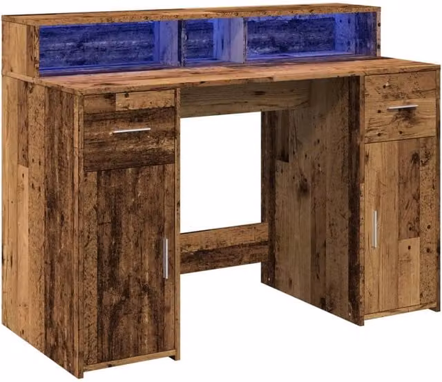 Berkfield Home Soft Desk with LED Lights in Brown, W/D/H: 120 x 55 x 91 cm