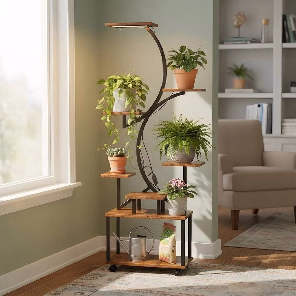 KORVIXA 8 Tier Modern Metal Corner Plant Stand in Brown – 4