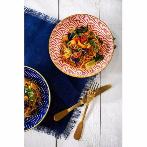 Mikasa Blue Geometric Glazed Stoneware Pasta Bowl, 21 cm – 2