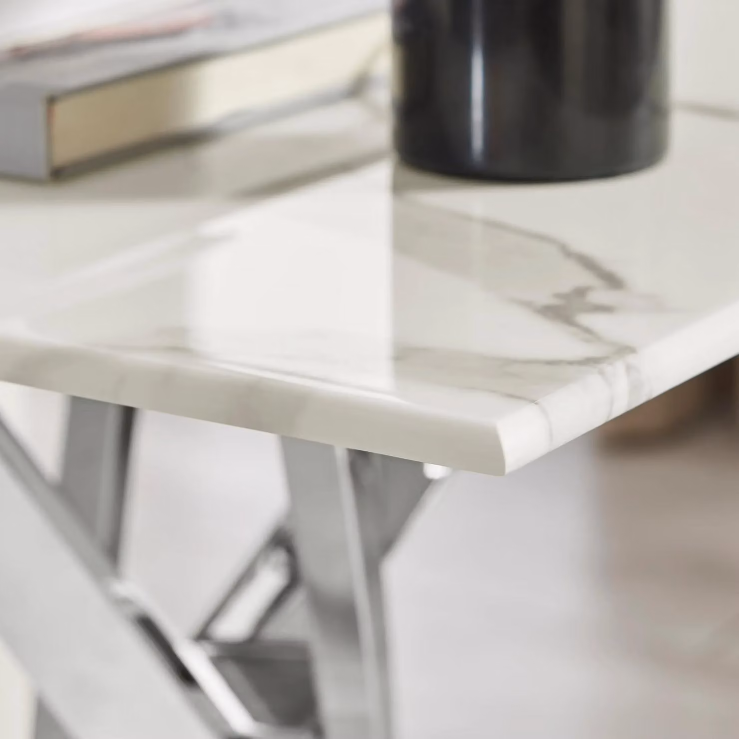 FurnitureboxUK Leonardo Square Marble Effect Glass Top Side Table with Silver Metal Starburst Legs in White – 2