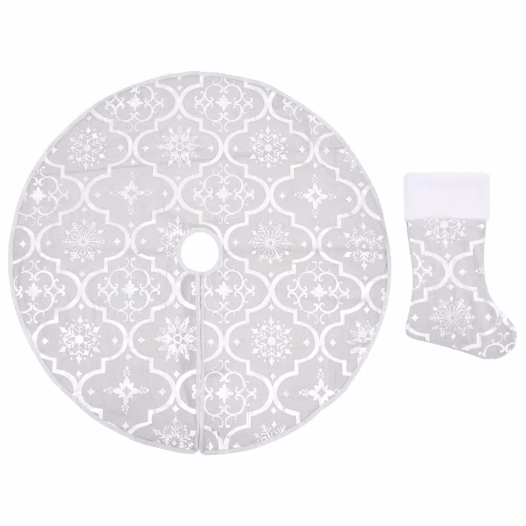 Berkfield Home Luxury Christmas Tree Skirt with Sock in White, 90 cm – 2