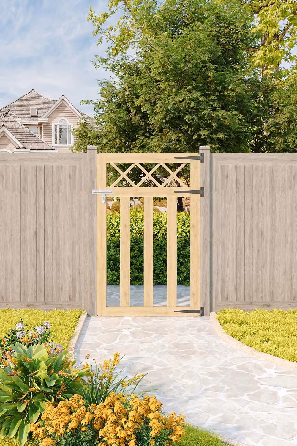 Living and Home Natural Wooden Outdoor Lattice Top Pedestrian Garden Gate, W: 76.2 cm, H: 121.92 cm – 2