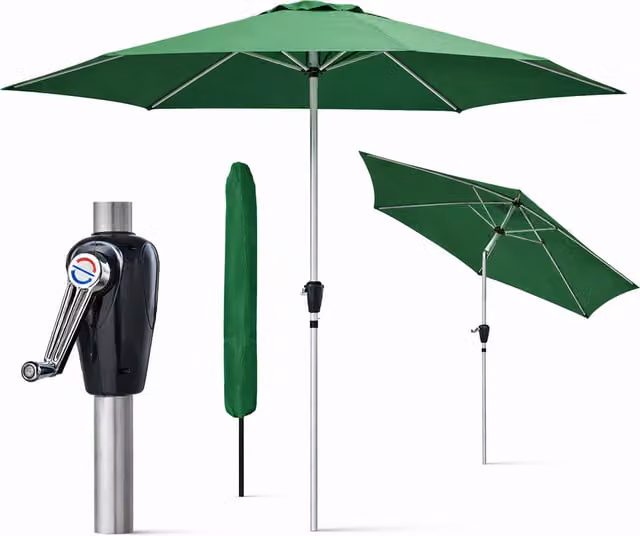 GlamHaus Green Garden Parasol with UV40+ Protection and Aluminium Frame, Diameter: 2.7 m – 1