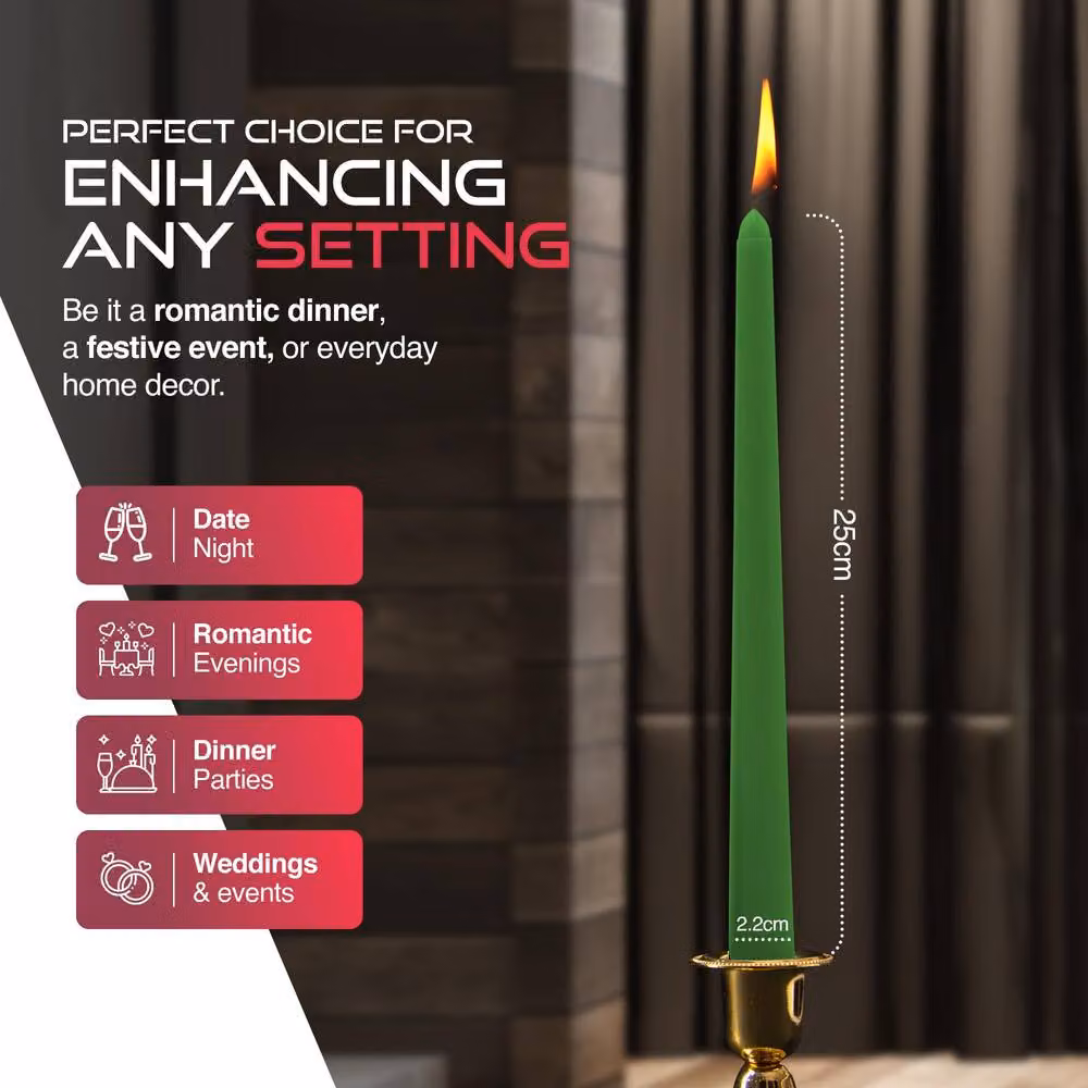 Haltons Unscented Long Tapered Dinner Candles in Green, White or Red – 4