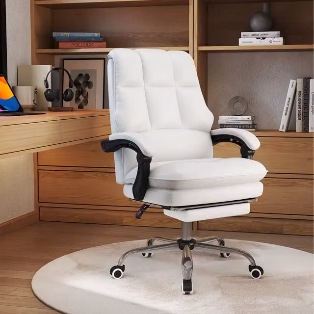 Costway White Modern Executive Swivel Office Chair with Headrest and Armrests