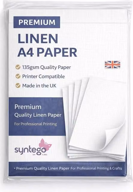 Syntego 10 Sheets of A4 White Linen Silkweave Textured Matte Paper