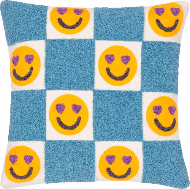 Love You More Embroidered Boucle Feather Filled Square Cushion in Sky Blue