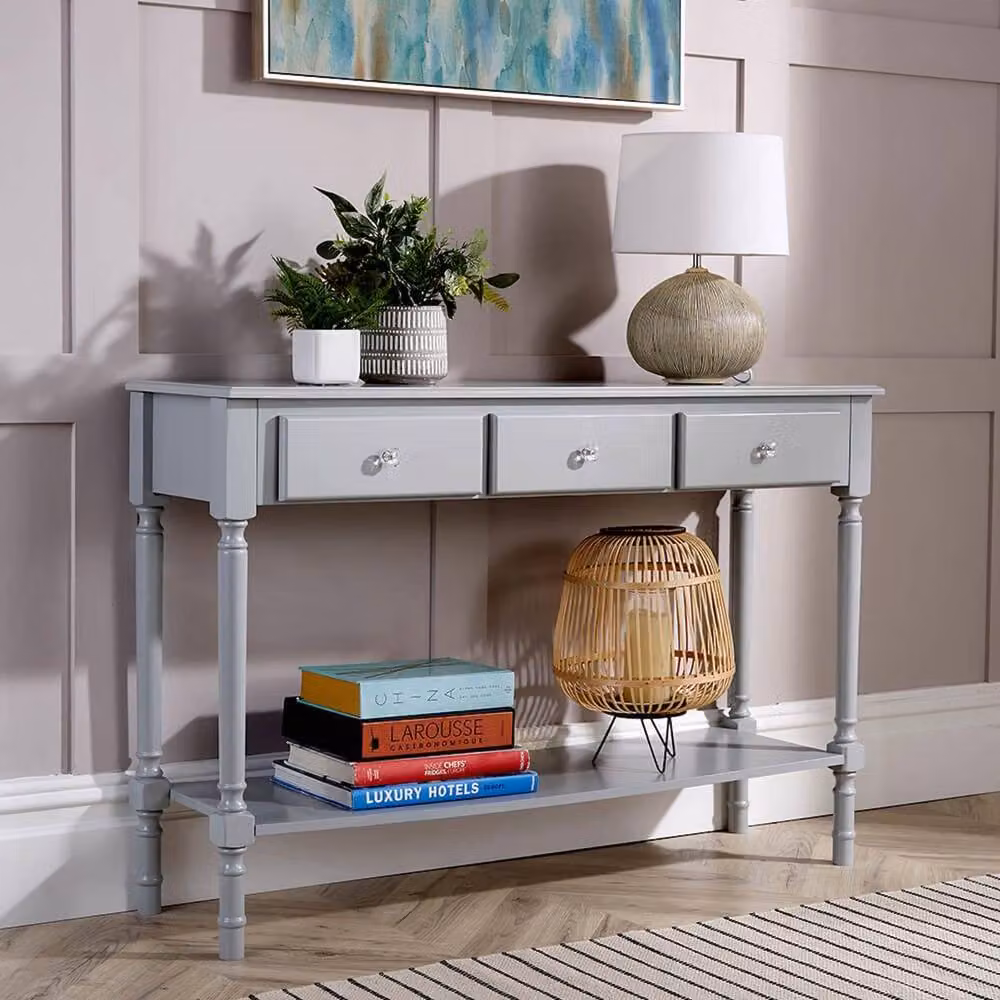 FORGEVIO Wooden 3 Drawer Hallway Console Table in Grey, W/D/H: 120 x 81 x 40 cm – 2